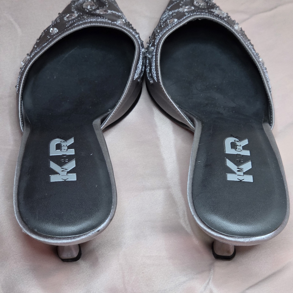 Kim Rogers Silver Jeweled Pointed-Toe Mules - Picture 7 of 12